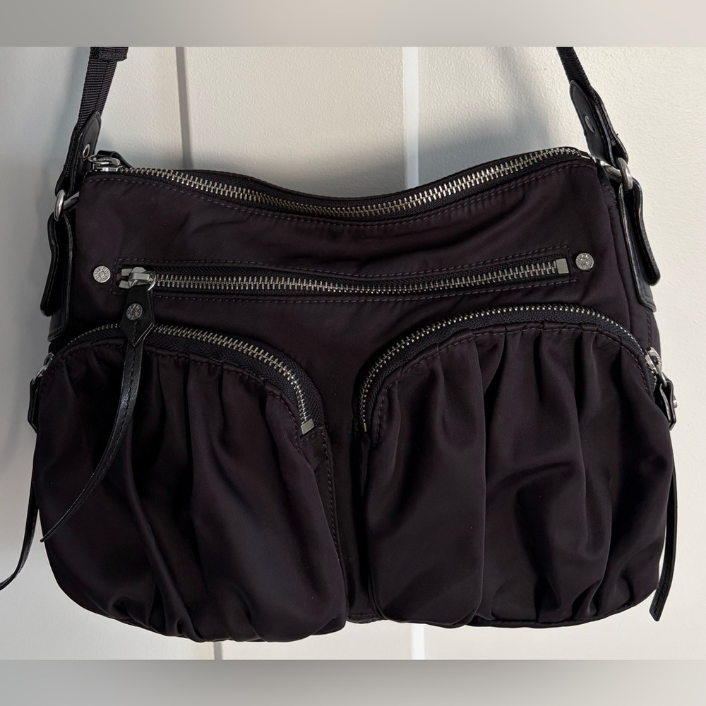 MZ Wallace Deep Wine Color  Nylon Shoulder Bag with Front and Back  Zip Pockets